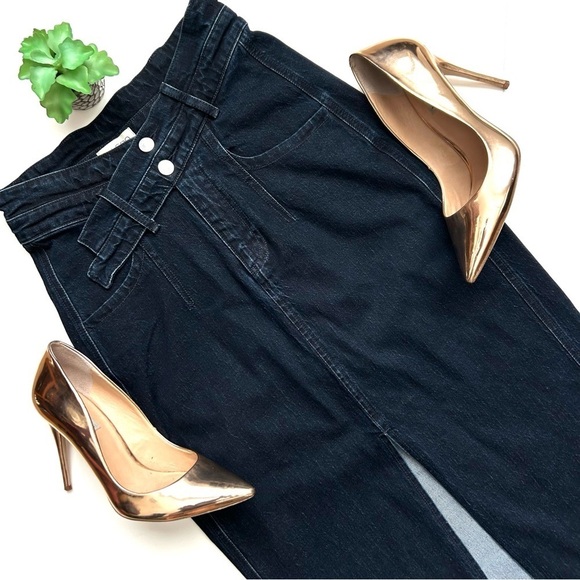 Anthropologie Pilcro The Arden Double-Waist Denim Midi Skirt Dark Wash Size 4 - Picture 2 of 10